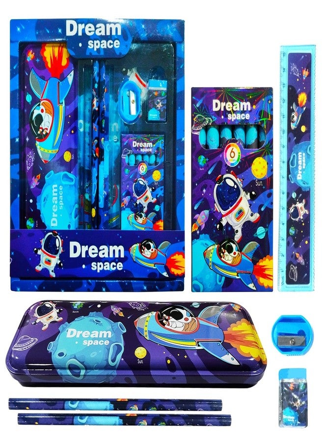 Crafty Cuddle Dream Space Stationery Kit Set for Boys | Cartoon School Supplies Combo - Pencil Box, Colour Set, Pencils, Eraser, Scale & Sharpener | Birthday Return Gift for Kids (Multicolor) - Image 1